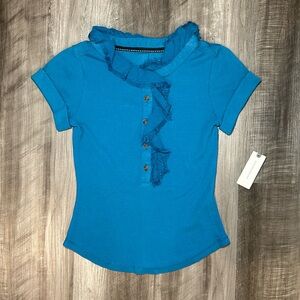 Pilcro Ruffled Fringe Short Sleeve Top - XS